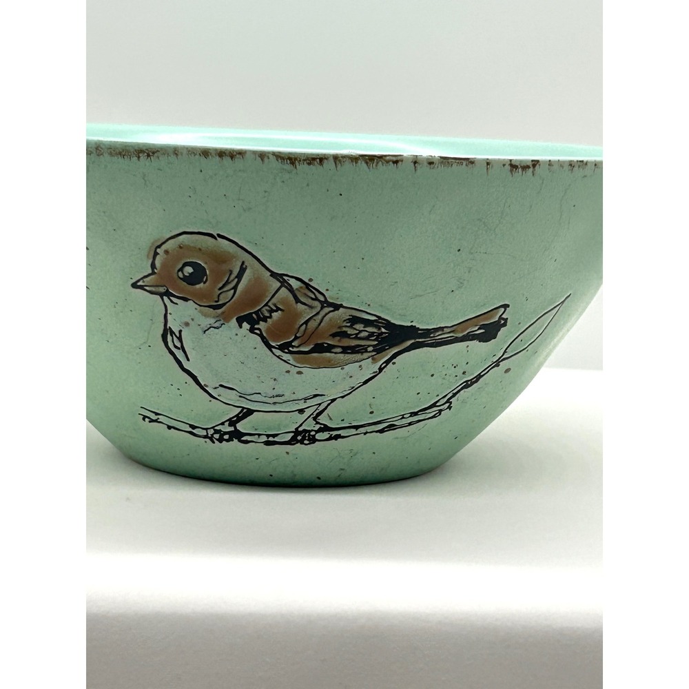 Spectrum Designz Mint Green Bird Ceramic Bowl 6.5" Farmhouse Crackle Glaze